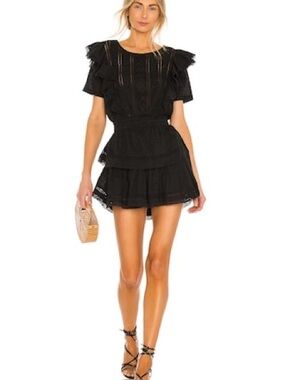 LoveShackFancy Black Ruffle Tiered Mini Dress
